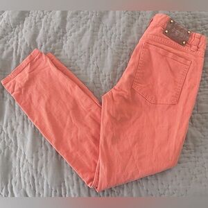 Tory Burch Alexa Cropped Skinny Coral Orange Salmon Stretch Jeans Denim Size 27